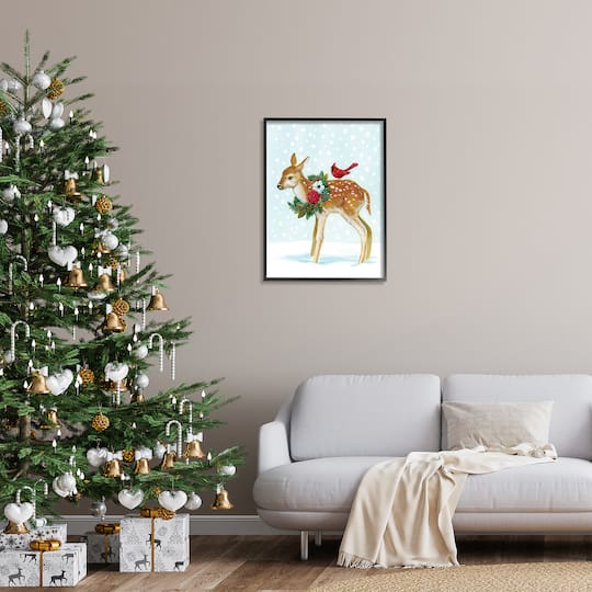 Stupell Industries Snowy Deer Holiday Cardinal Framed Giclee Art